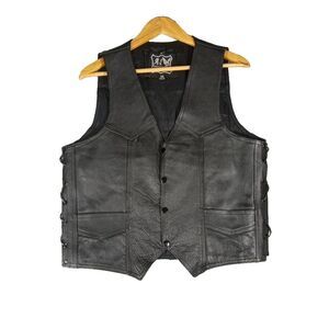 A-1 Genuine Leather Biker Vest Men's Size 40 Front Snaps Side Ties 4 Pockets